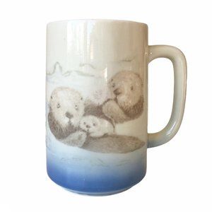 Vintage Otagiri Japan Sea Otter Family Mug Blue